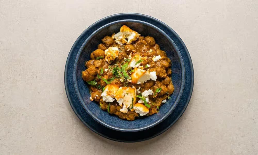 Pindi Chole served in a ceramic bowl.