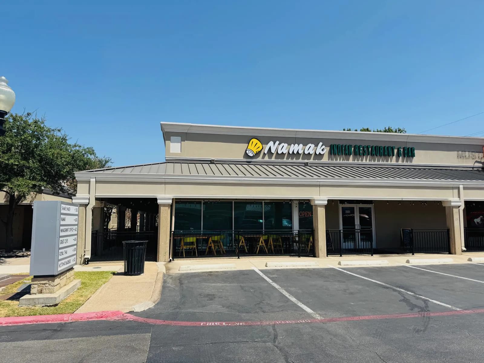 Daytime exterior of Namak Indian Restaurant & Bar on Greenville Avenue in Dallas.